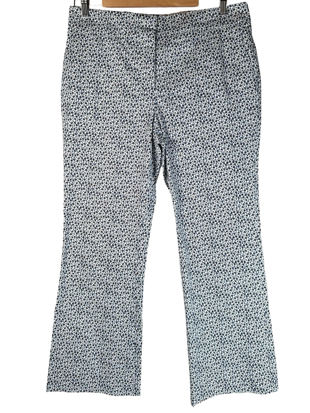 Piazza Sempione White Blue Black Floral Print Cotton Wide Leg Trouser Pants 46